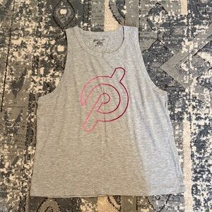 Peloton Heather Gray Tank with Pink Logo